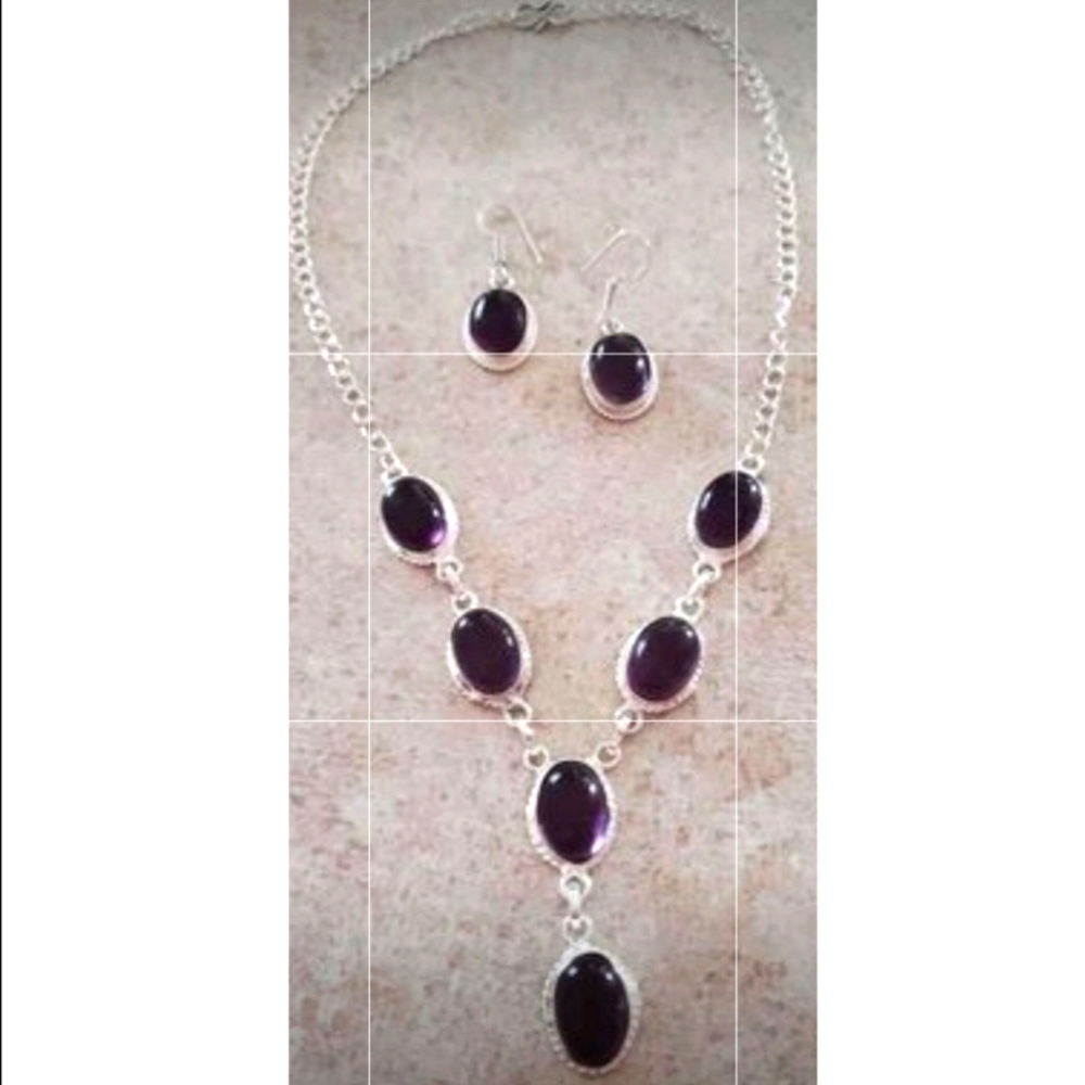 New purple amethyst necklace and earrings set
